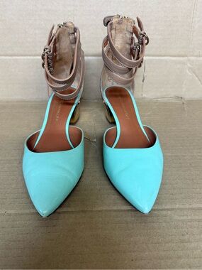 Rebecca Minkoff Aqua Pointed-Toe Pumps with Tan Ankle Straps